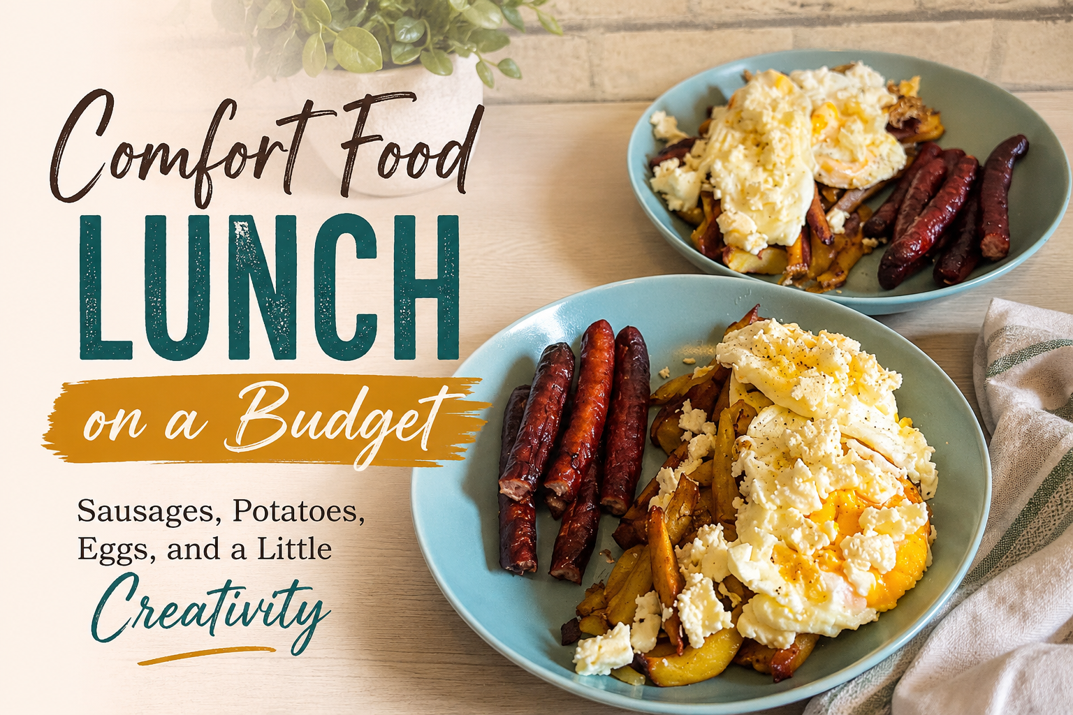Comfort Food Lunch on a Budget: Sausages, Potatoes, Eggs, and a Little Creativity